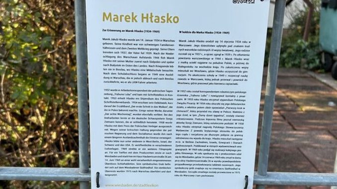 Gedenktafel in Wiesbaden erinnert an den polnischen Autor Marek Hłasko Gedenktafel in Wiesbaden erinnert an den polnischen Autor Marek Hłasko